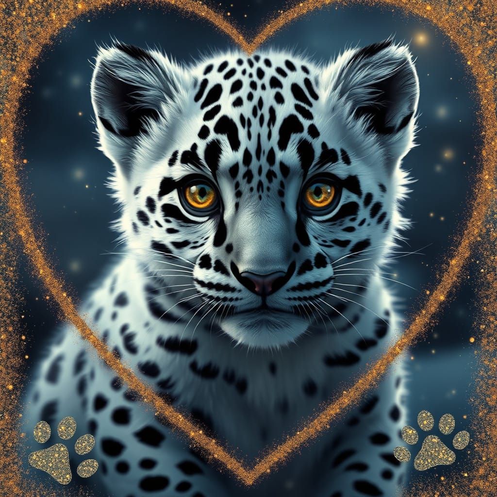 Epic Nighttime Scene with Leopard Cub and Panther Eyes in Vi...