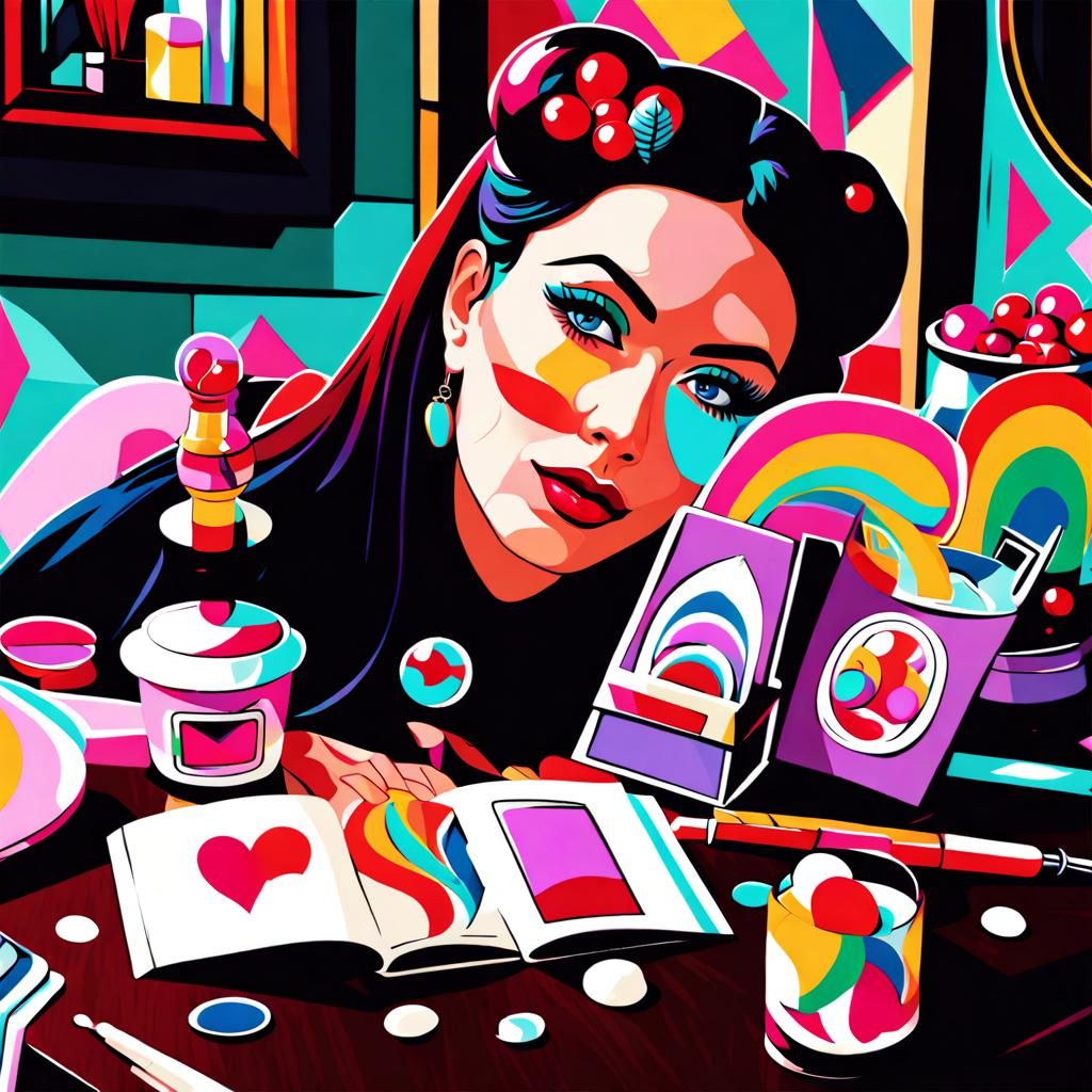 Love Witch in Tropical Cubism Style