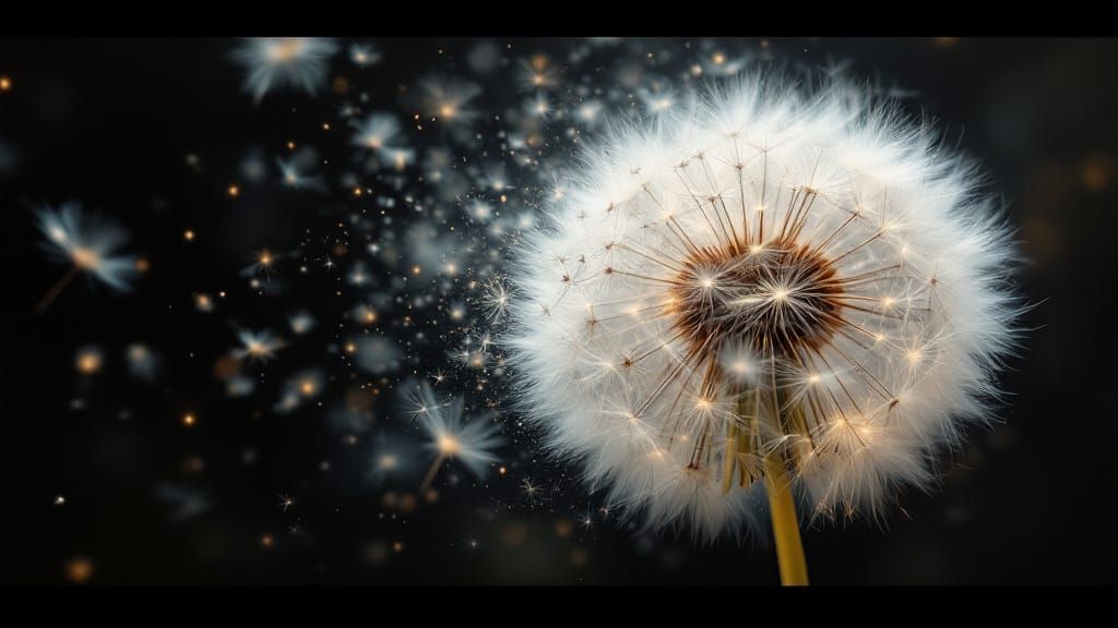 Dandelion Seeds Floating in Chiaroscuro Lighting