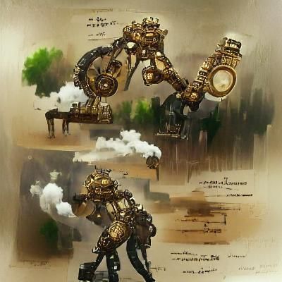 Detailed Steampunk Mech Concept Art