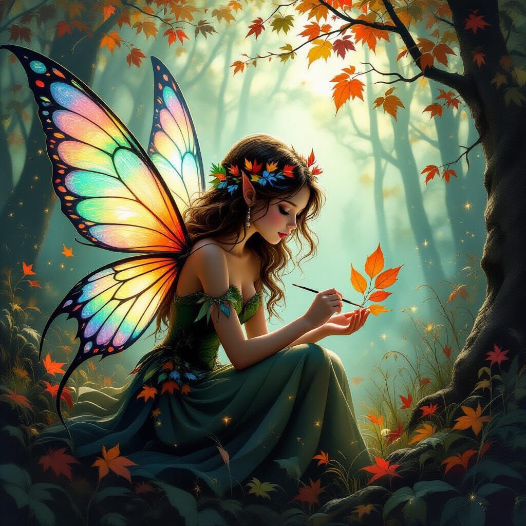 Dark Fantasy Fairy Painting Autumn Forest Enchanted Glow