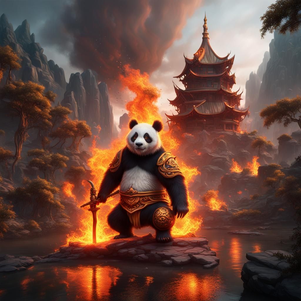 Fiery Panda in Detailed Digital Painting