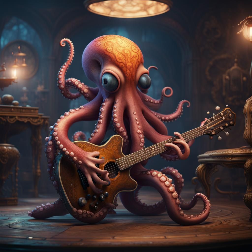 Octopus playing a guitar