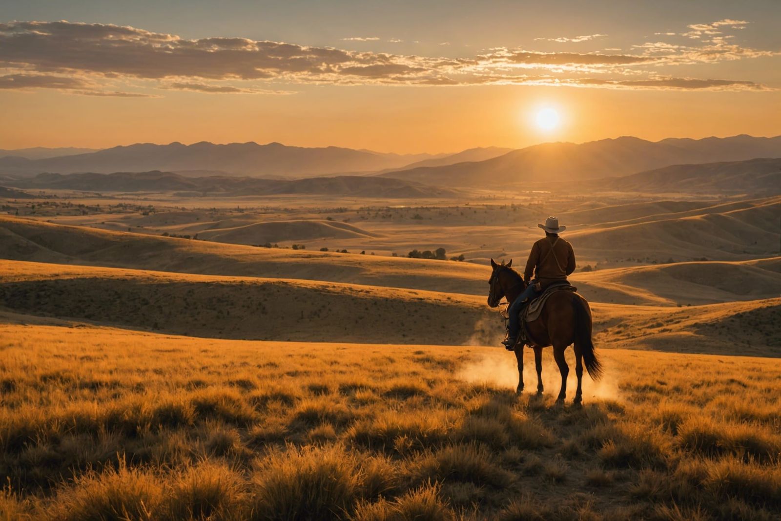 Cowboy Rides into Sunset: A Serene Landscape