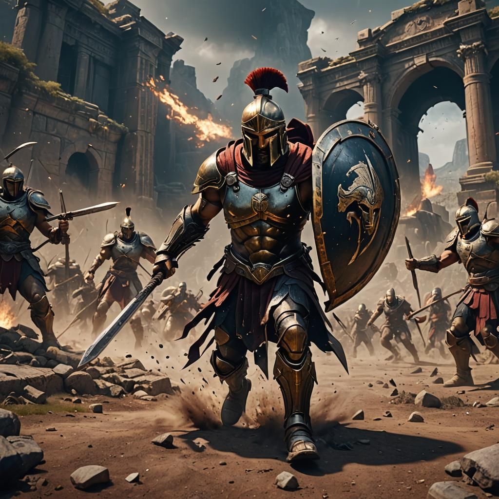 Detailed Matte Painting of a Spartan Warrior