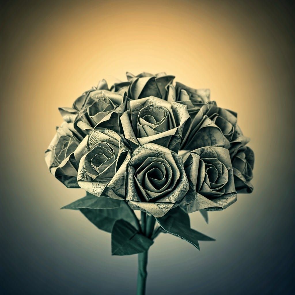 Origami Roses Bouquet Crafted from U.S. Currency