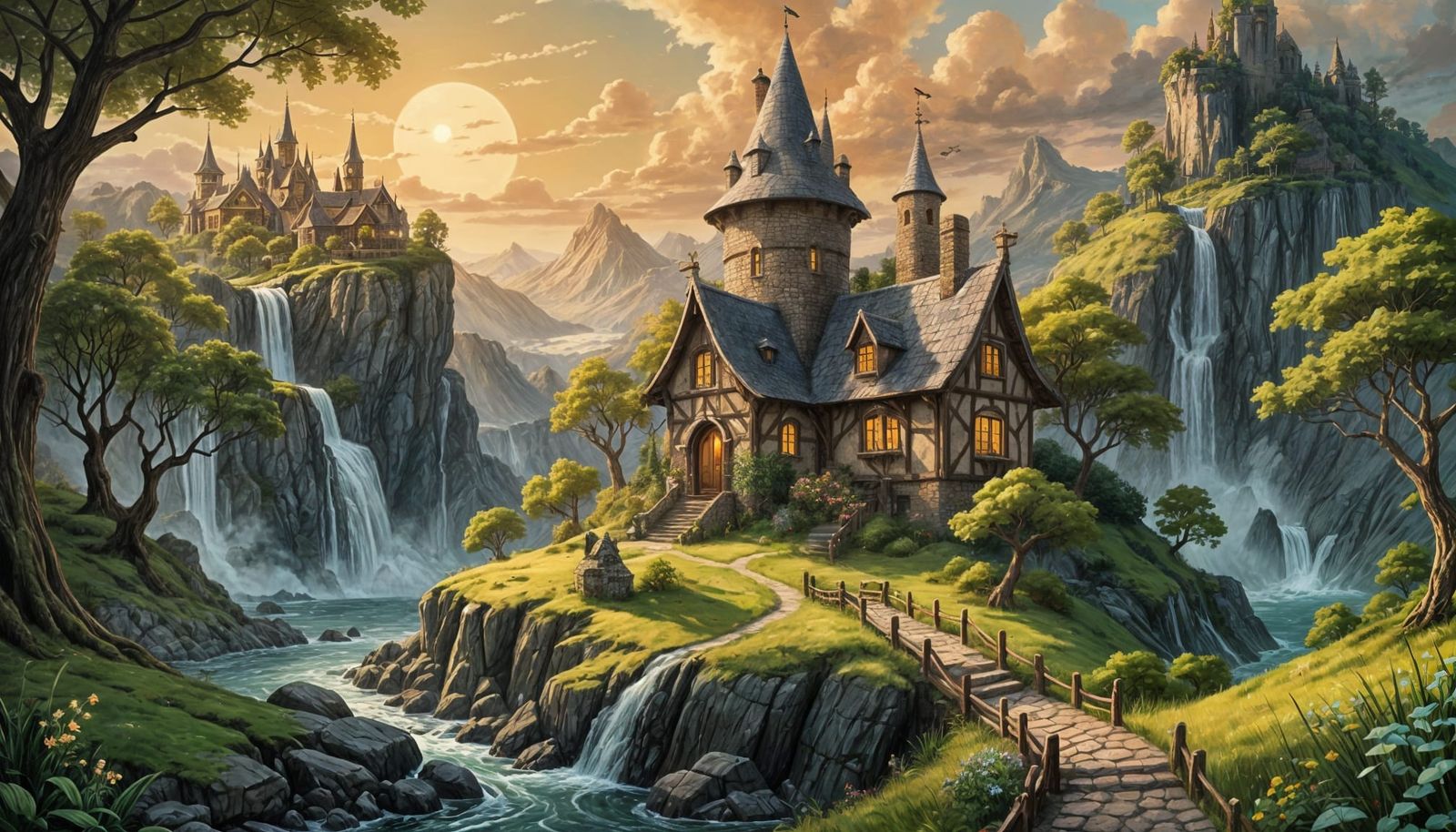 Fanciful Elven Castle Cottage on Cliffside