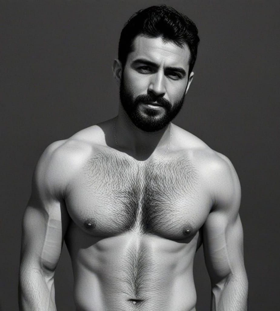 Handsome Hirsute Hero in Sharp Black and White Portrait