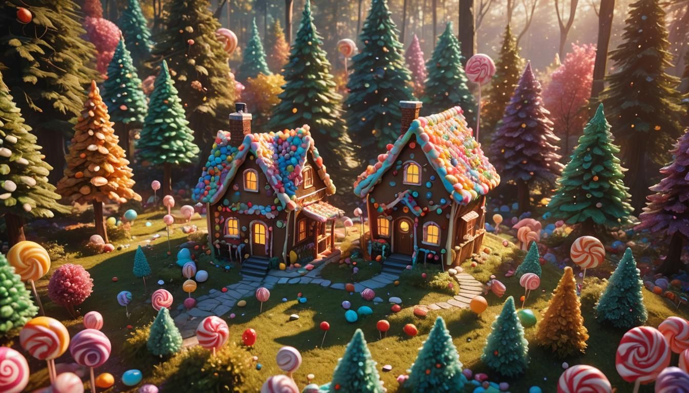 Candy House in Forest, Photorealistic Digital Art