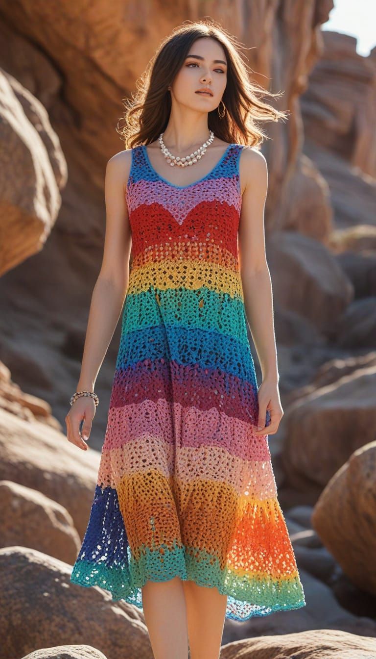 Vibrant Anime Woman Amidst Rock Formations