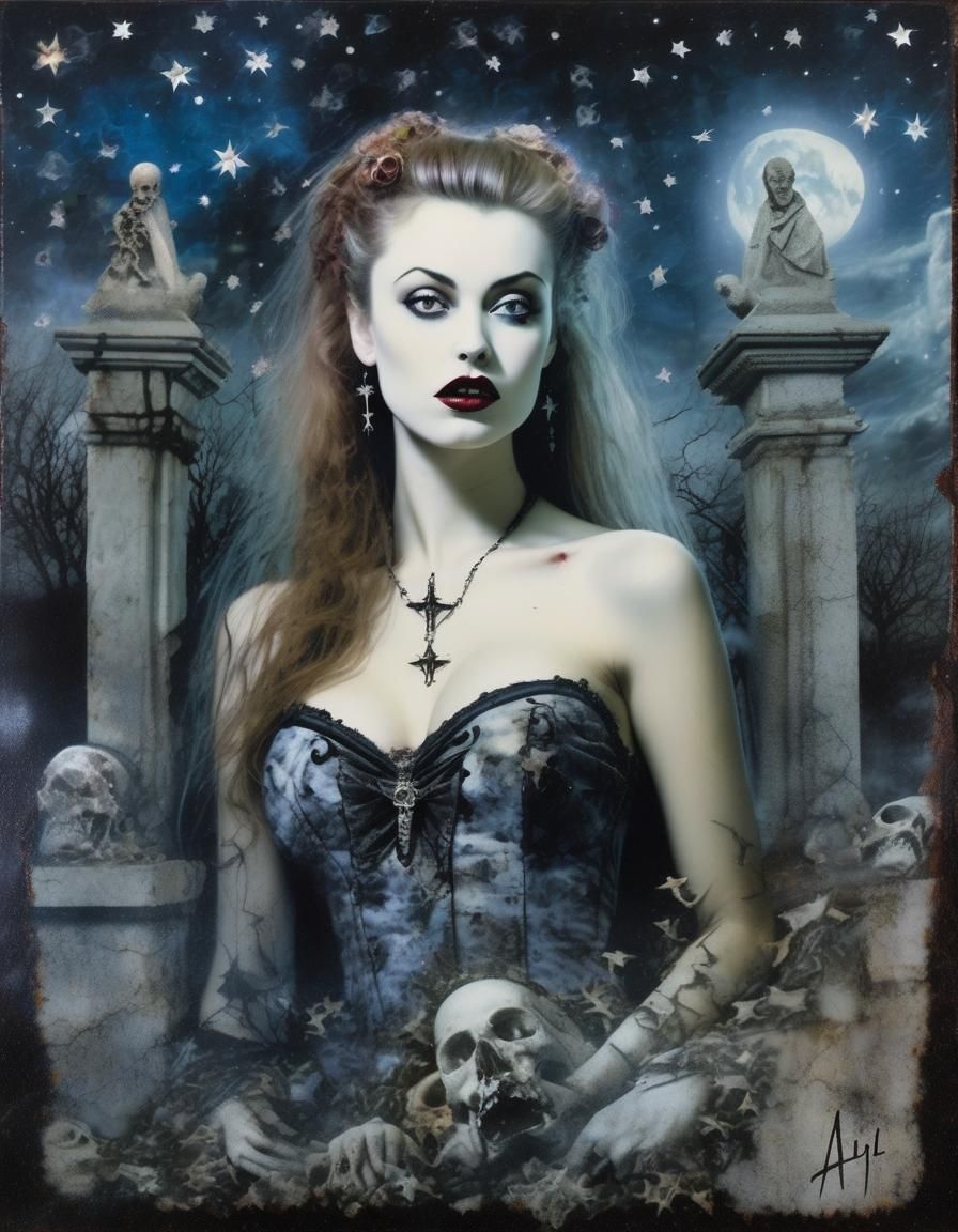 Encaustic Azulejo Collage Portrait of a Vampire