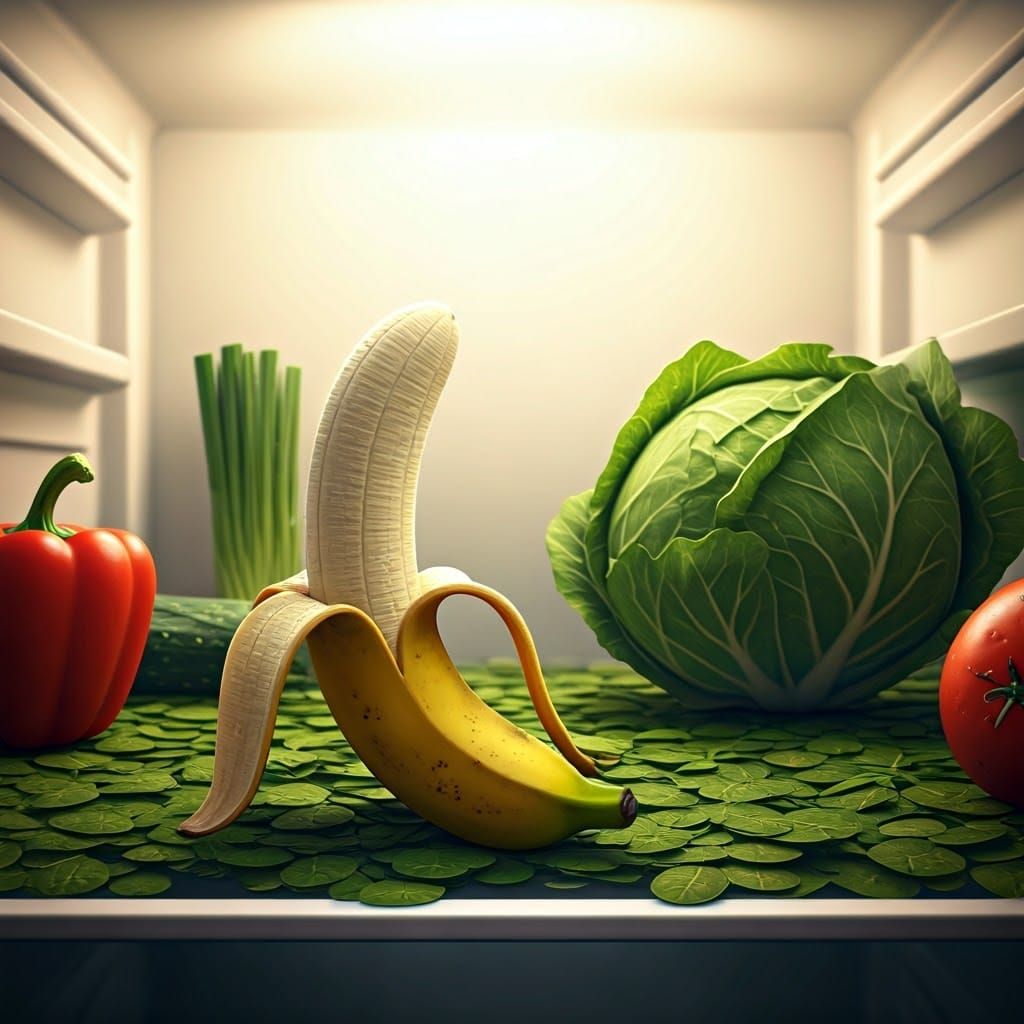 Sad Banana in Fridge: Pixar-Inspired 3D Art