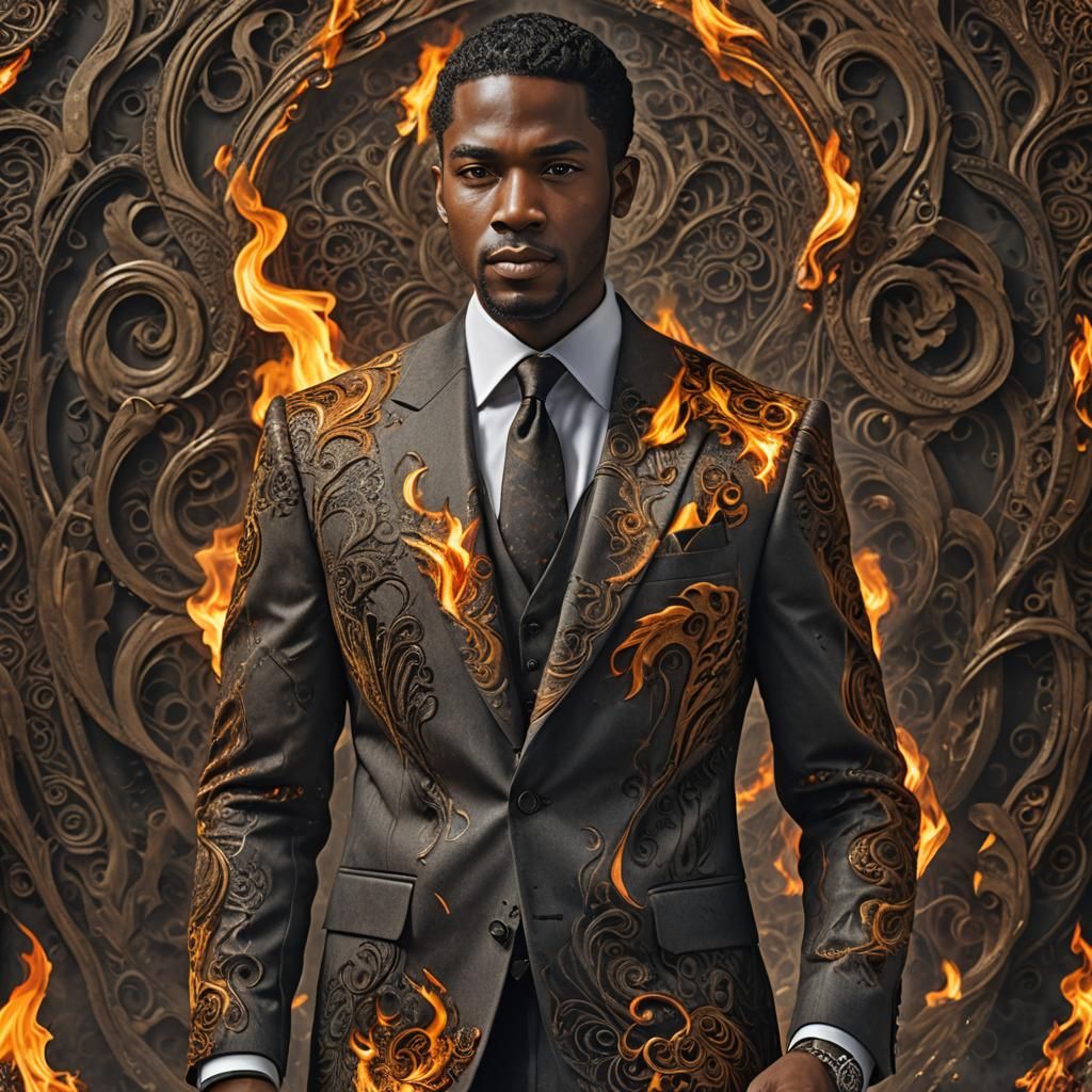 Fiery Suit: A Handsome Man in Flames