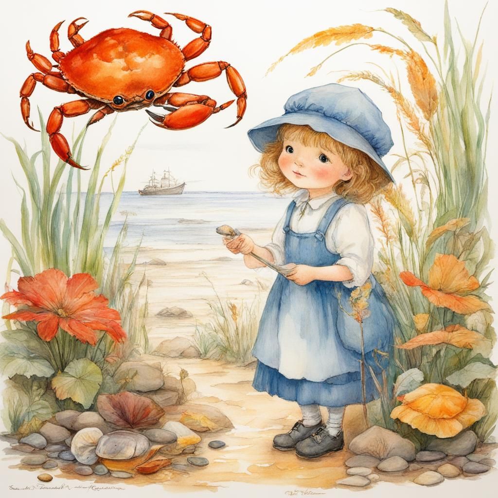 Rainbow Crab Ready to Pinch: Cozy Children's Illustration