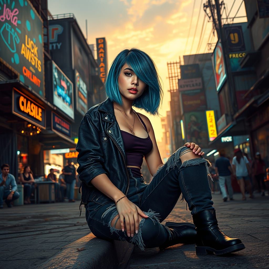 Latinx Cyberpunk Street Market Scene