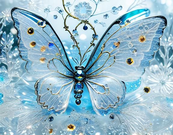 Crystal Butterfly Glass Art on Black Background