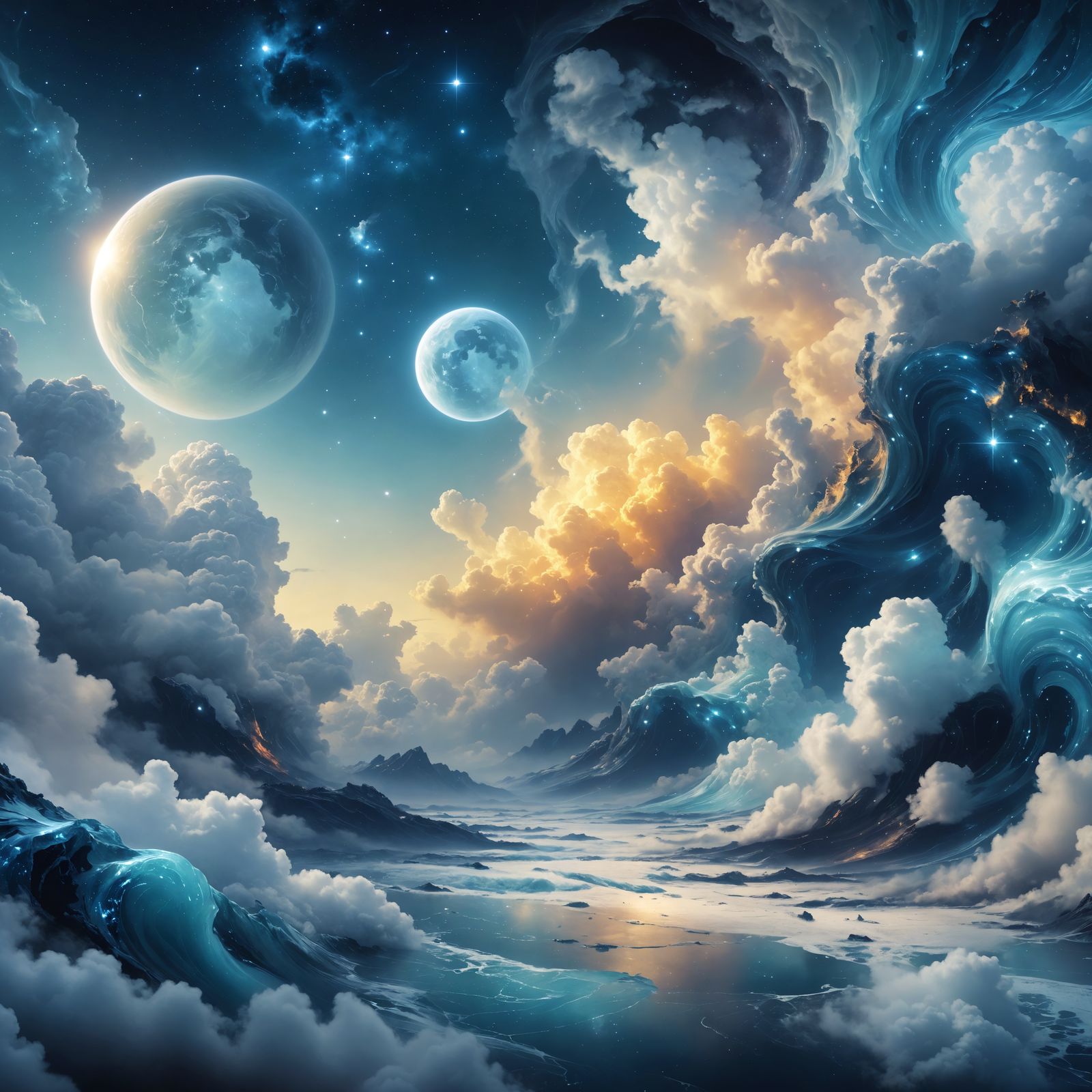 Ethereal World in Clouds: Impressionist Surrealist Illustrat...