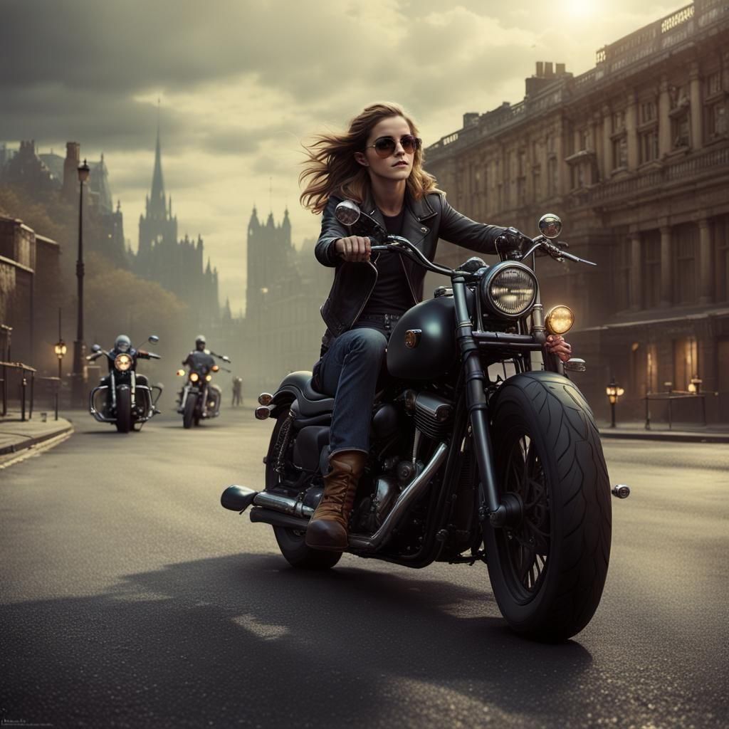 Elegant Emma Watson Cruises London Streets in Harley-Davidso...