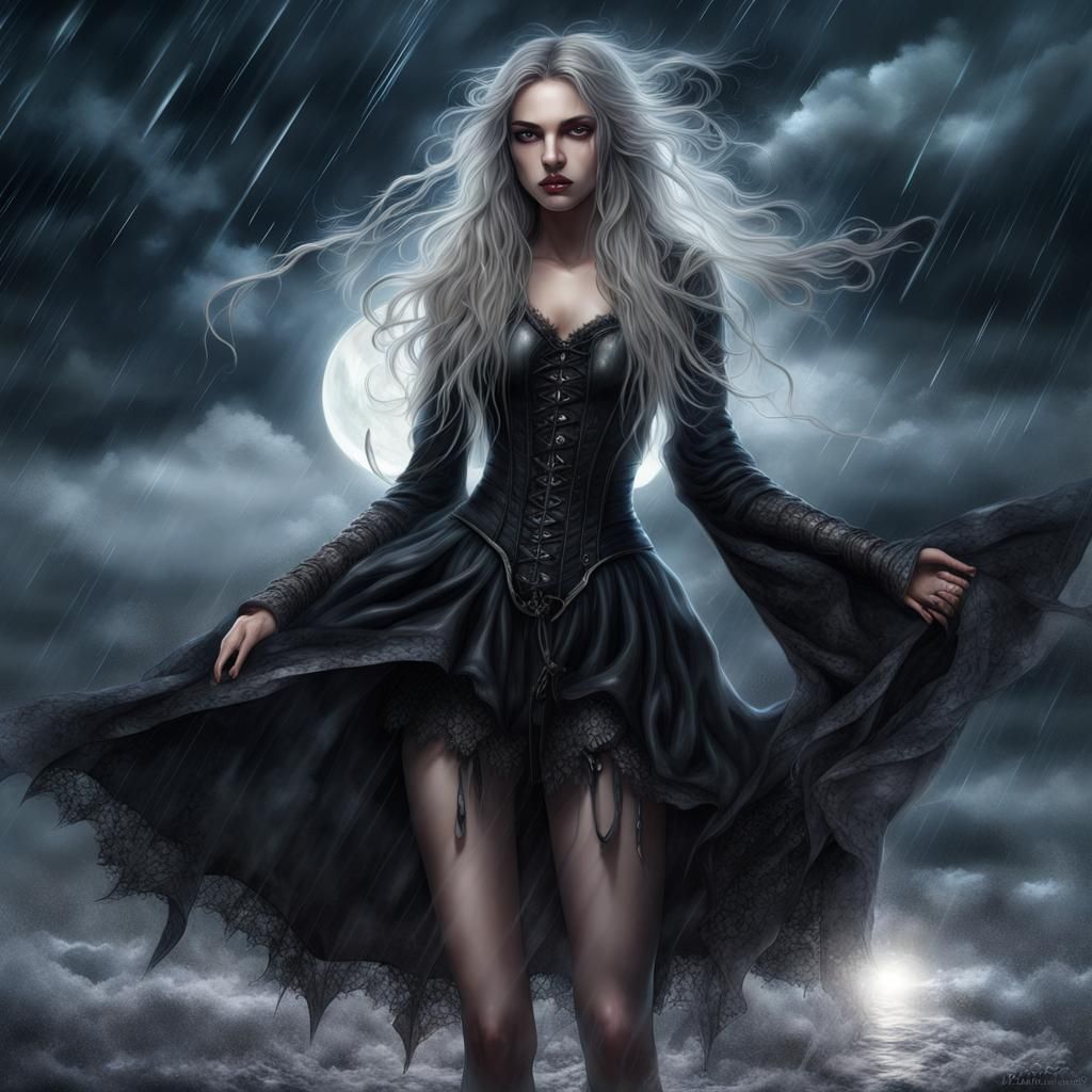 Gothic Girl in Stormy Night, Fantasy Art