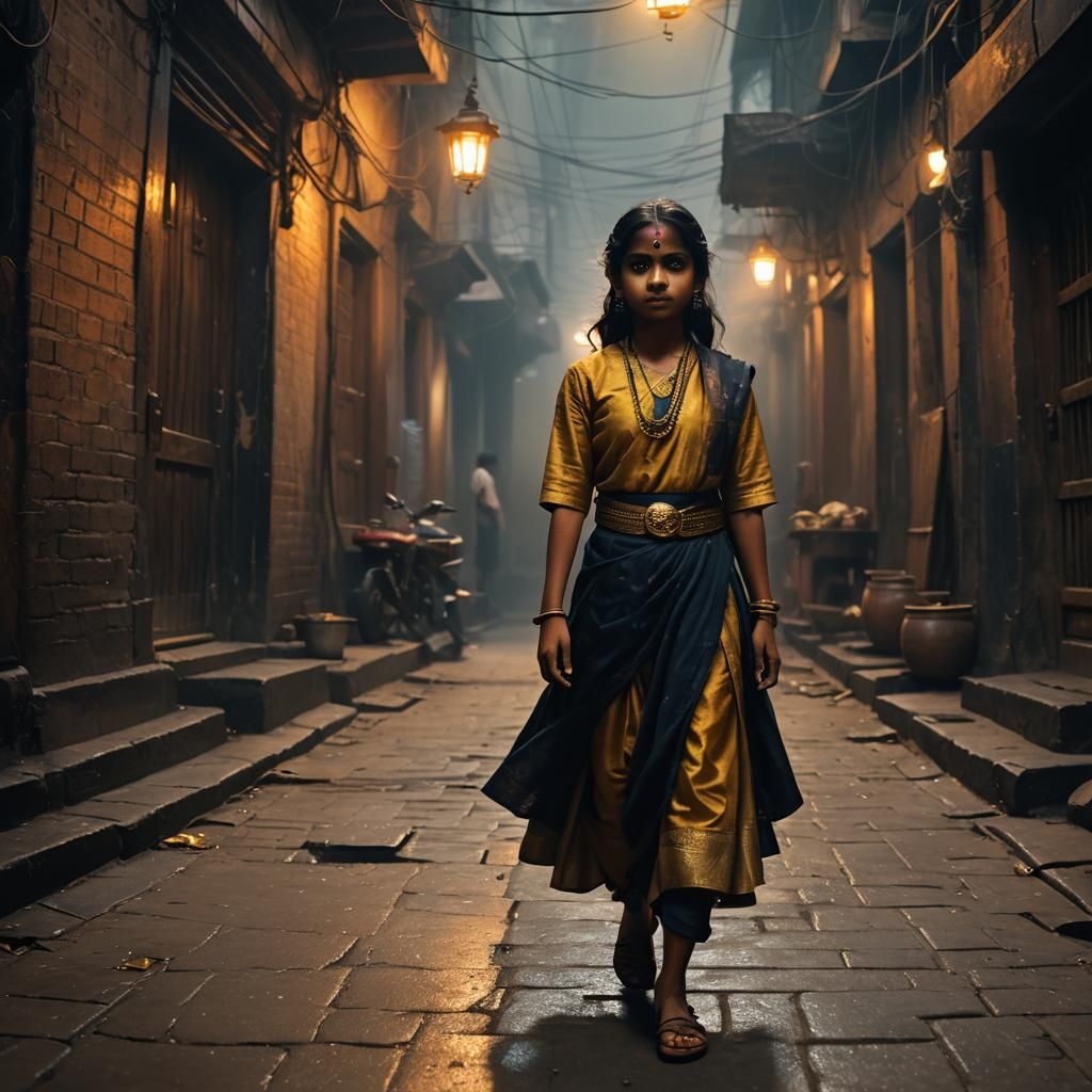 Mystical Kolkata Girl in Dark Fantasy Style
