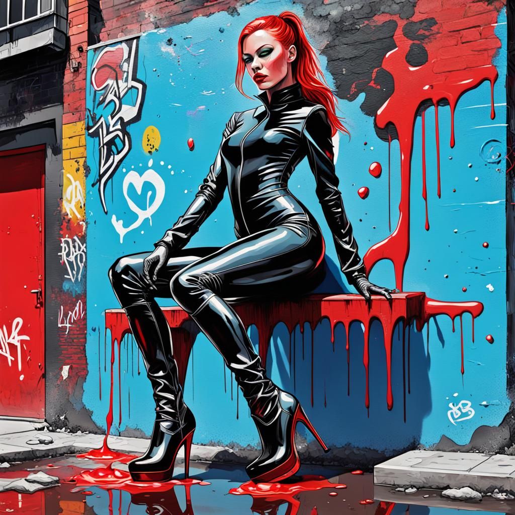 Red Catsuit in Graffiti Street Art Style
