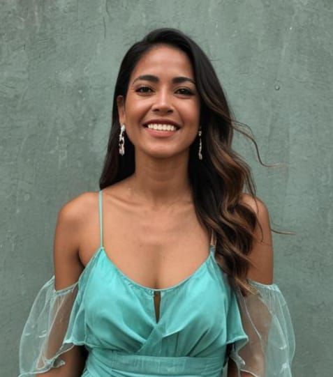 Radiant Boricua Model in Turquoise Gown at Night