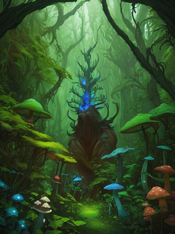 Glowing Mushrooms in Underworld Fantasy Forest