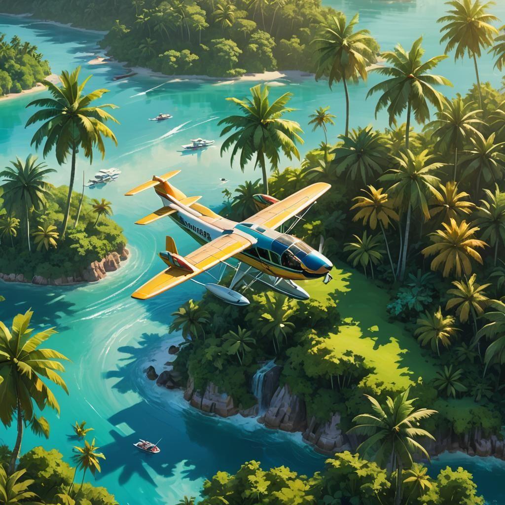 Seaplane Landing on Tropical Island Concept Art