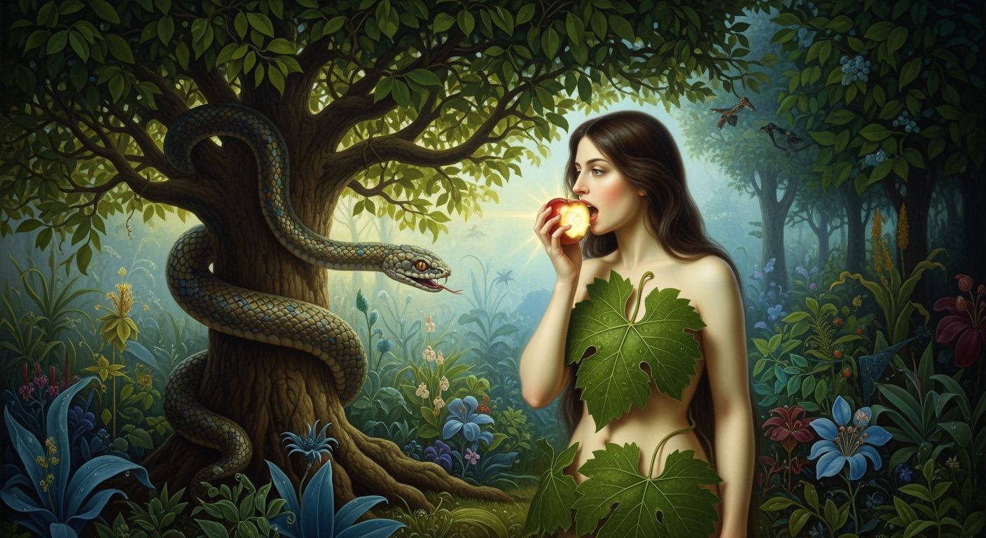 Eve in Eden: Forbidden Fruit and Serpent's Gaze