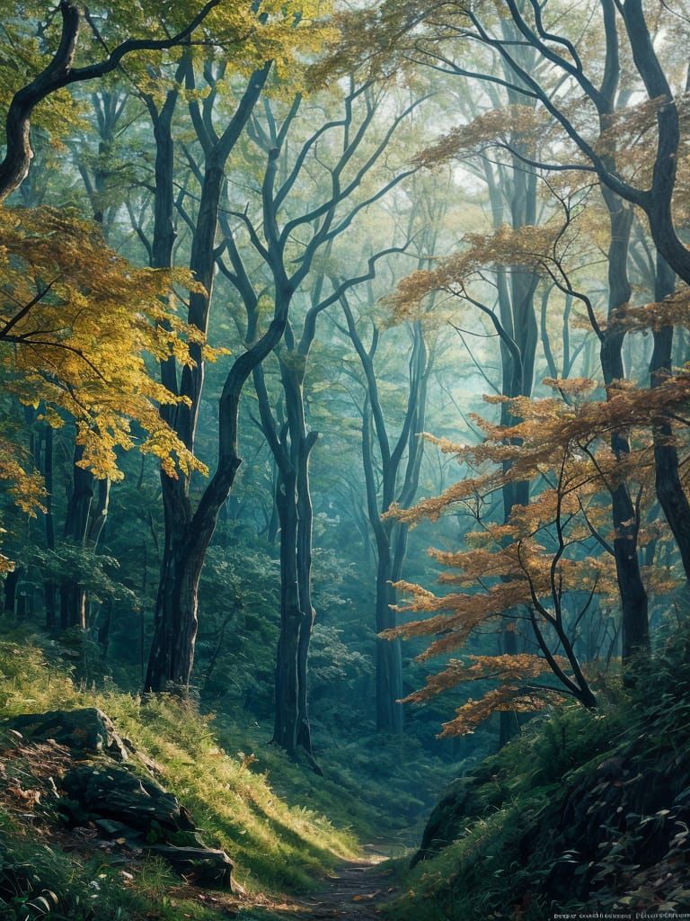 Autumn Forest in Pre-Raphaelite Style
