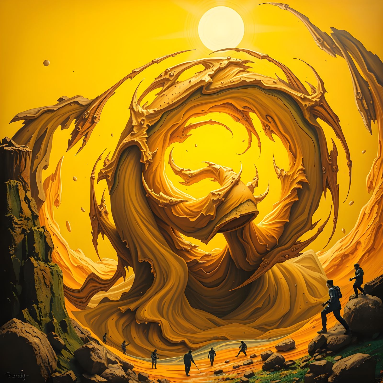 Cyberpunk Porridge Scene in Vibrant Yellow