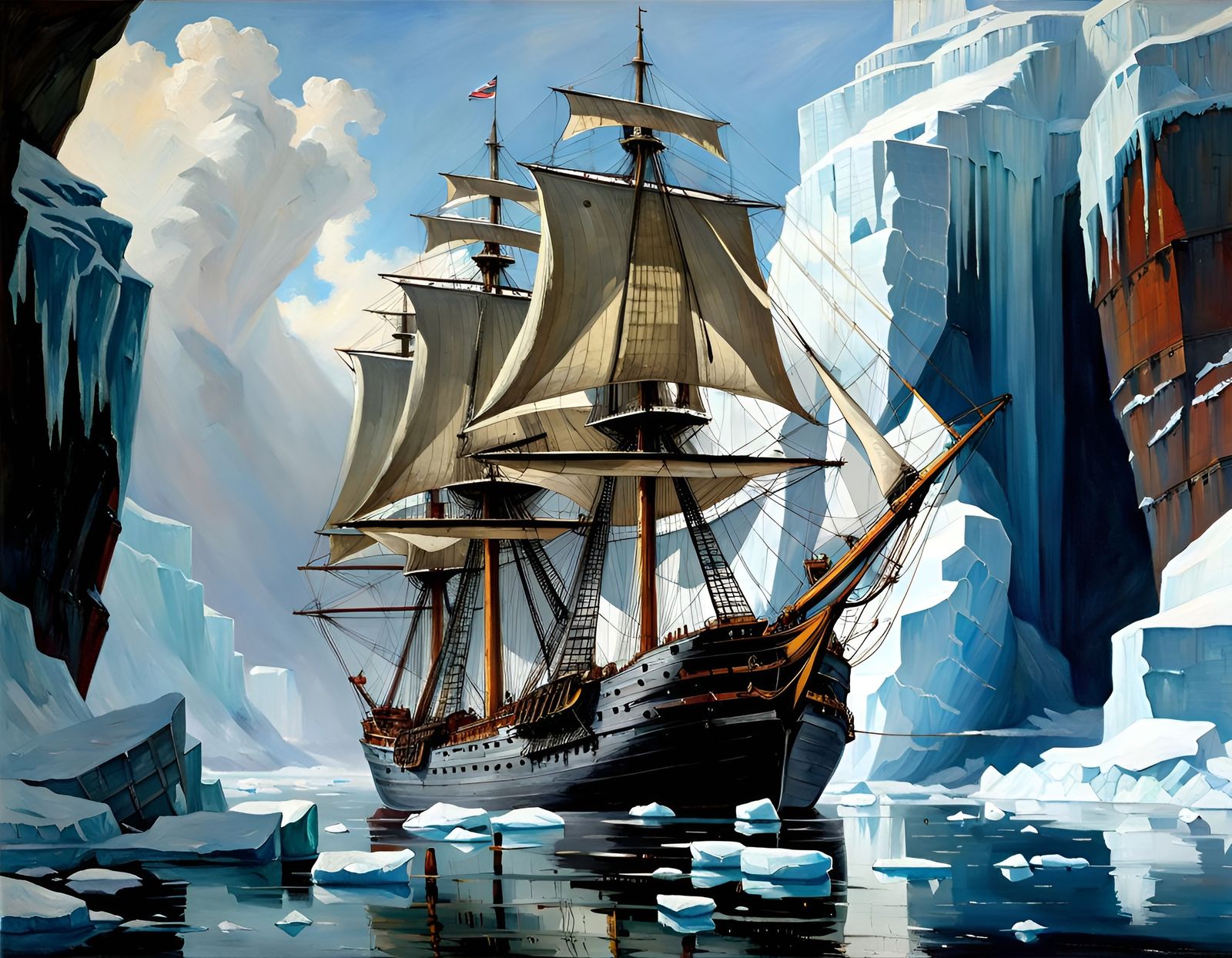 Epic Tall Ship on Iceberg: Fine Art Masterpiece