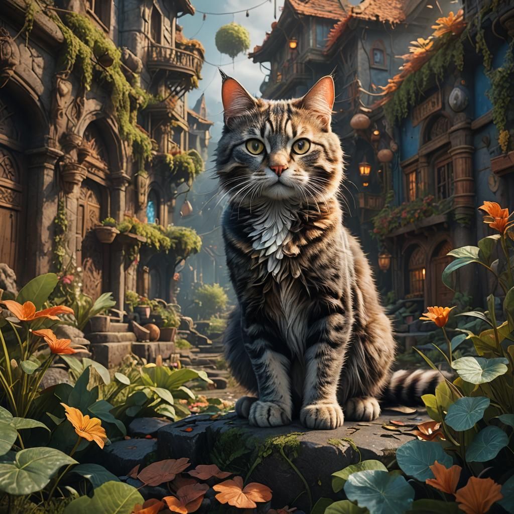 Cat in Natural Environment: Detailed Matte Painting