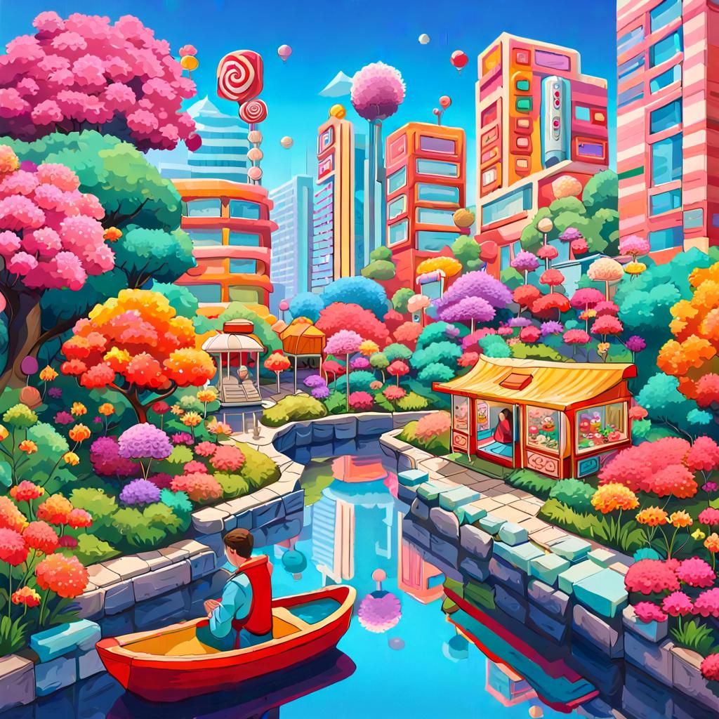 Candy Art Cityscape in Neo-Tokyo Style