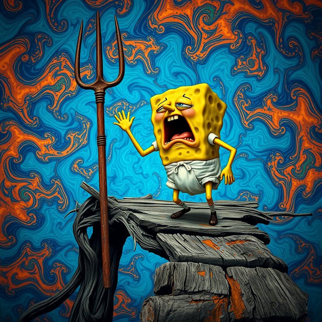 Screaming Sponge in Diaper: Surreal Expressionist Art