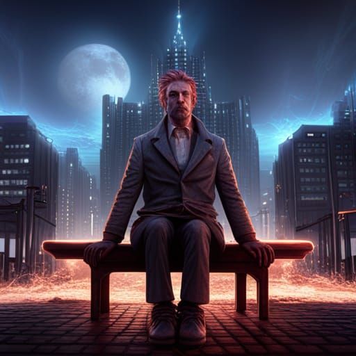 Burning City Man: Detailed Matte Painting