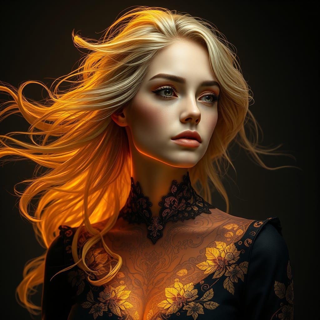 Ethereal Goddess with Radiant Floral Patterns and Golden Glo...