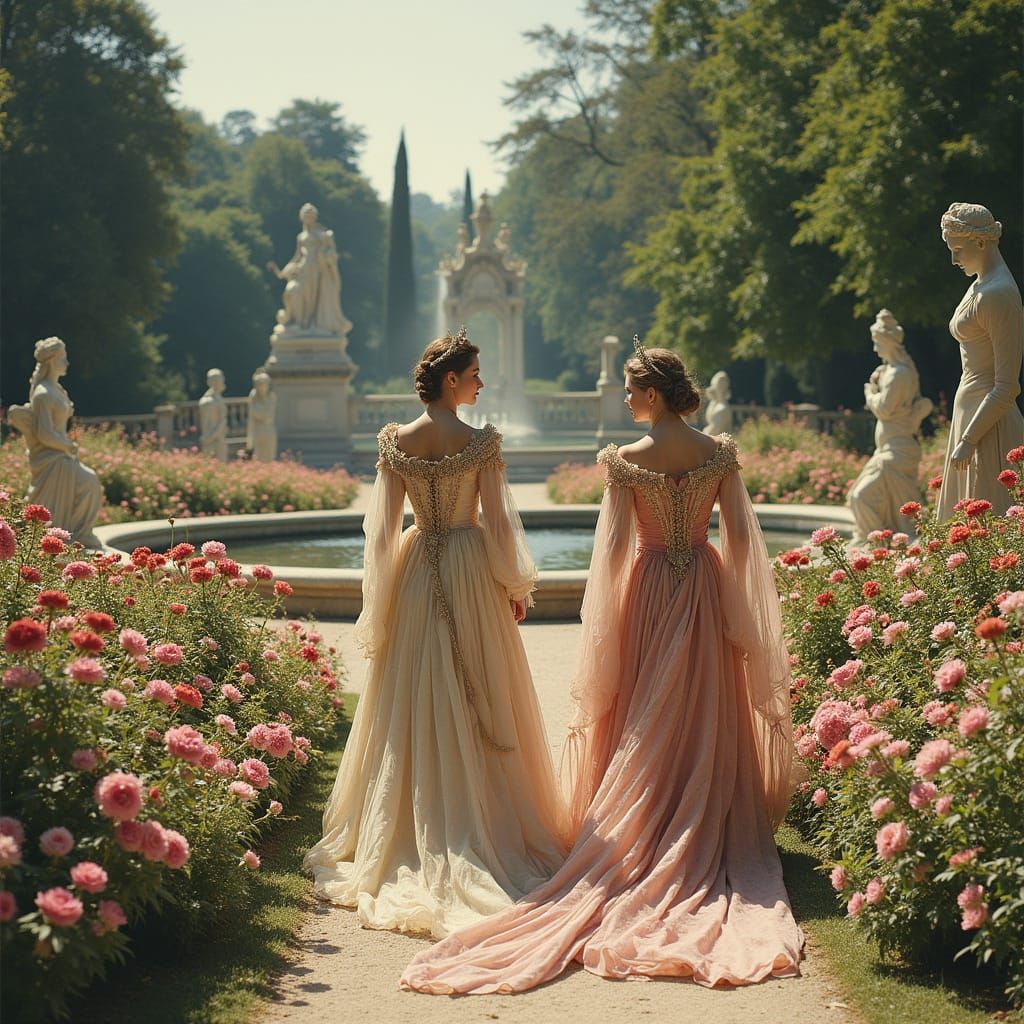 French Nobles Strolling Through a Lavish Garden