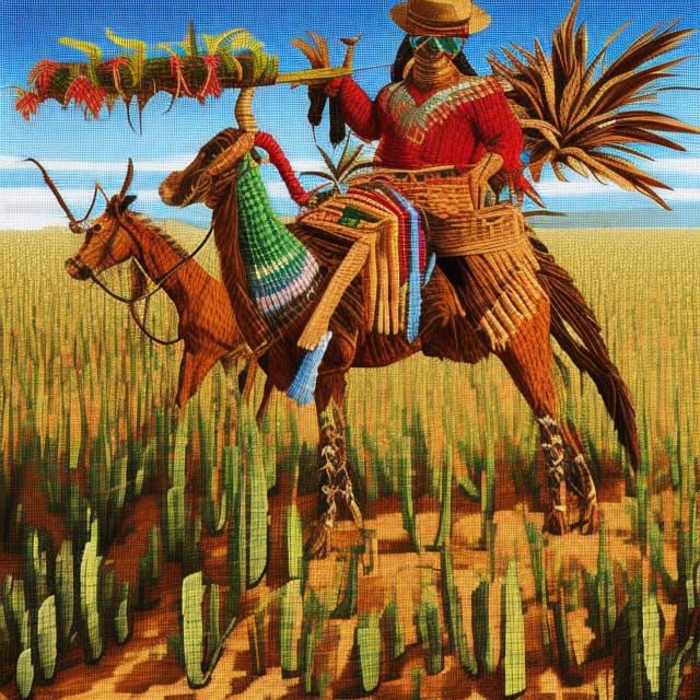 El jimador harvesting agave in Mexican field Mexico Latin aztec Mayan trending on Artstation contrasting colors surreali...