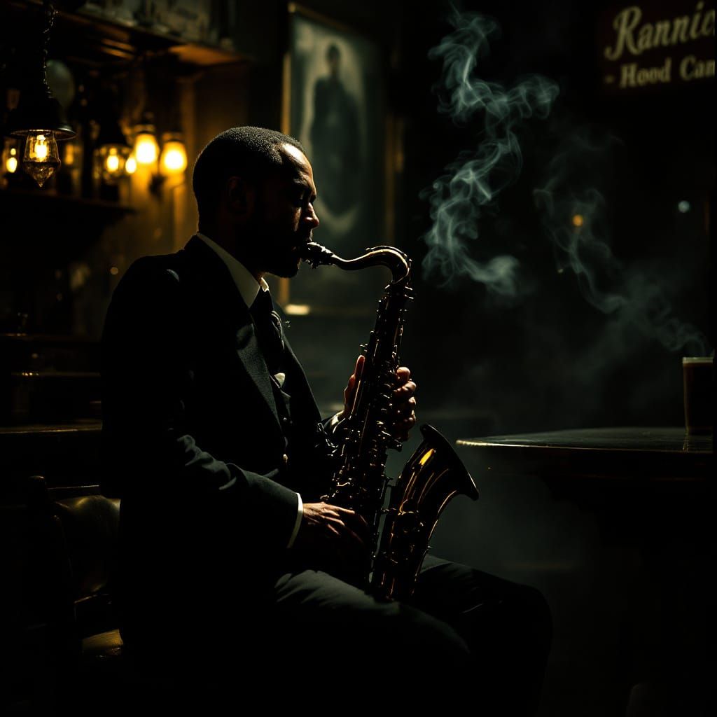 Melancholic Saxophone Solo in Smoky Speakeasy