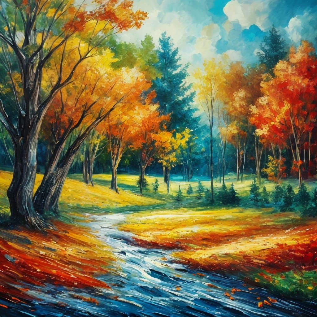 Textured Impasto Fall Landscape Painting