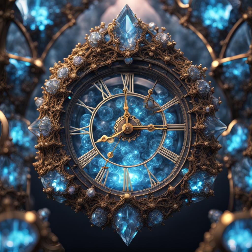 Bioluminescent Crystal Clock with Precious Stones