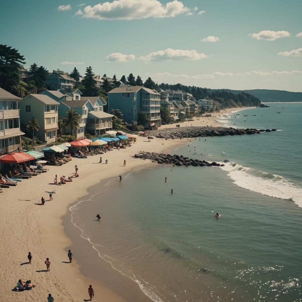 Utopian Coastal Town in Cinematic Style