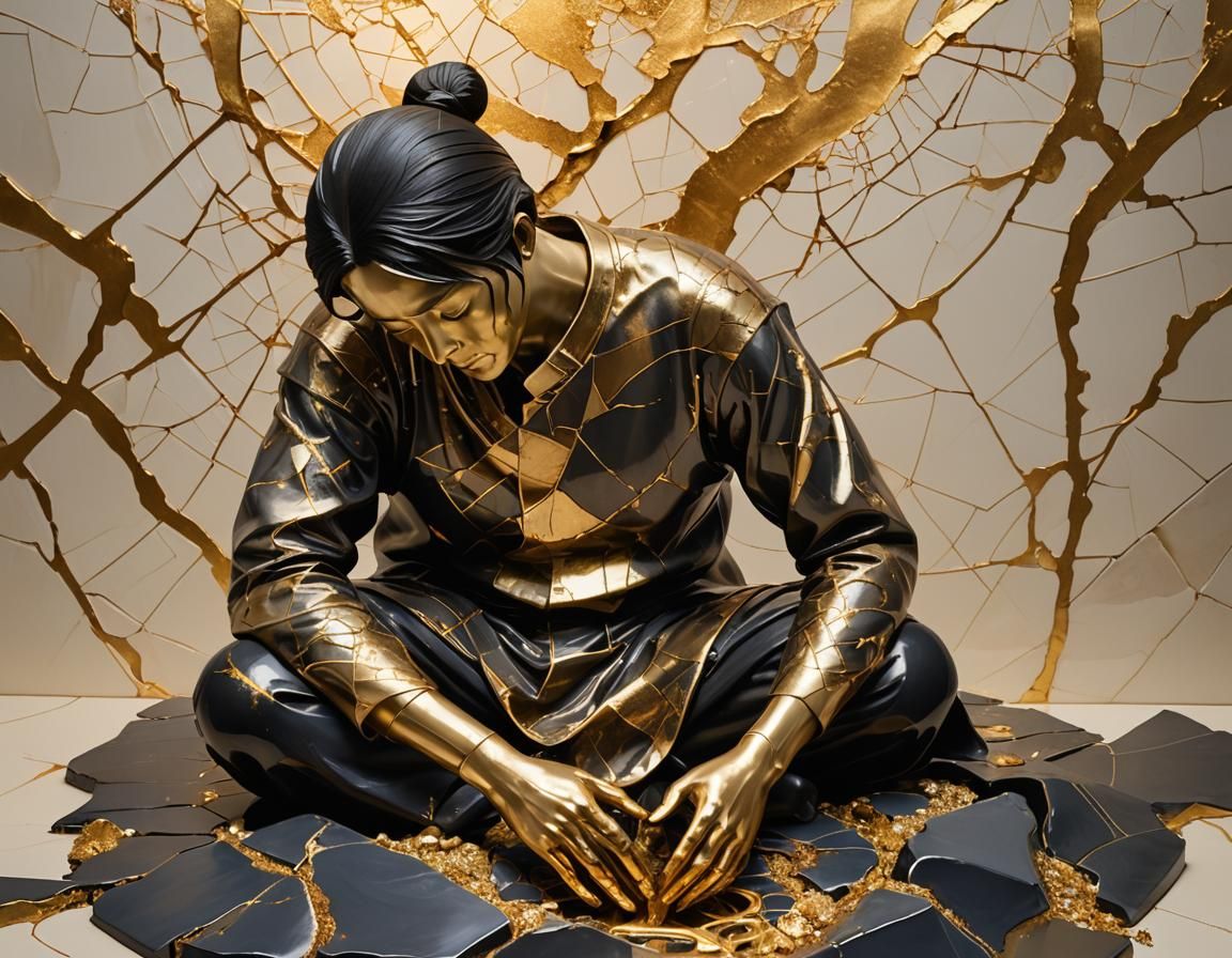Kintsugi Figure: Repaired with Gold and Light