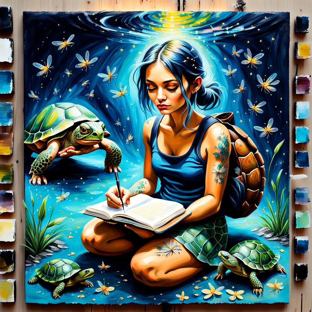 Turtle Diary: 3D Oil Painting with Tattoo Elements