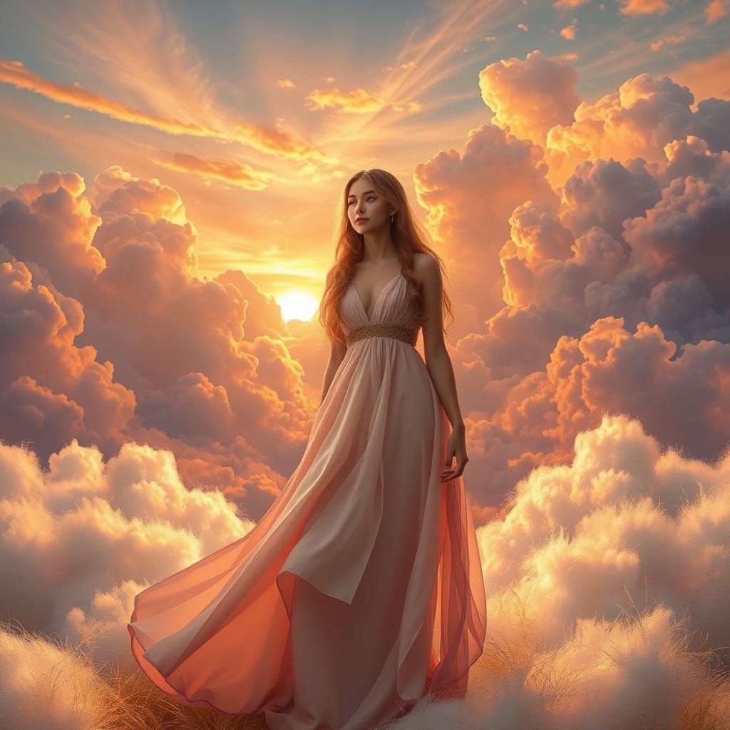 Whimsical Cloudscape with Figure in Impressionist & Fantasy ...