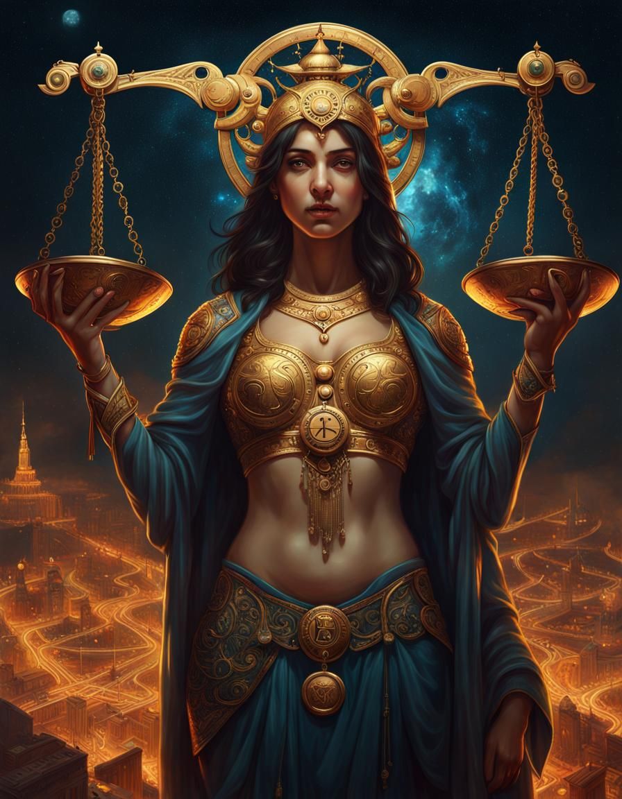 Libra Zodiac Sign Portrait with Scales