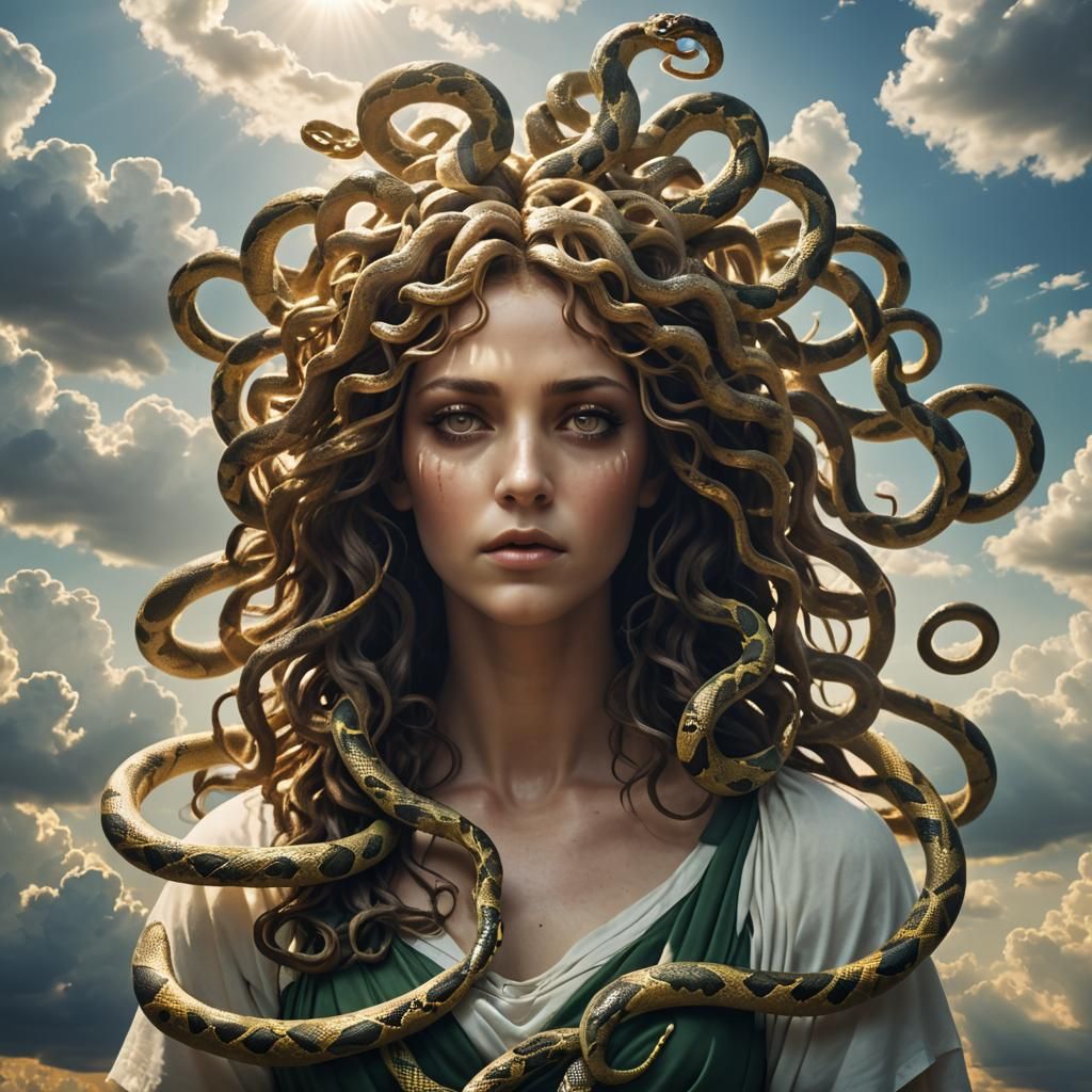 Medusa with Snake Hair in Divine Light