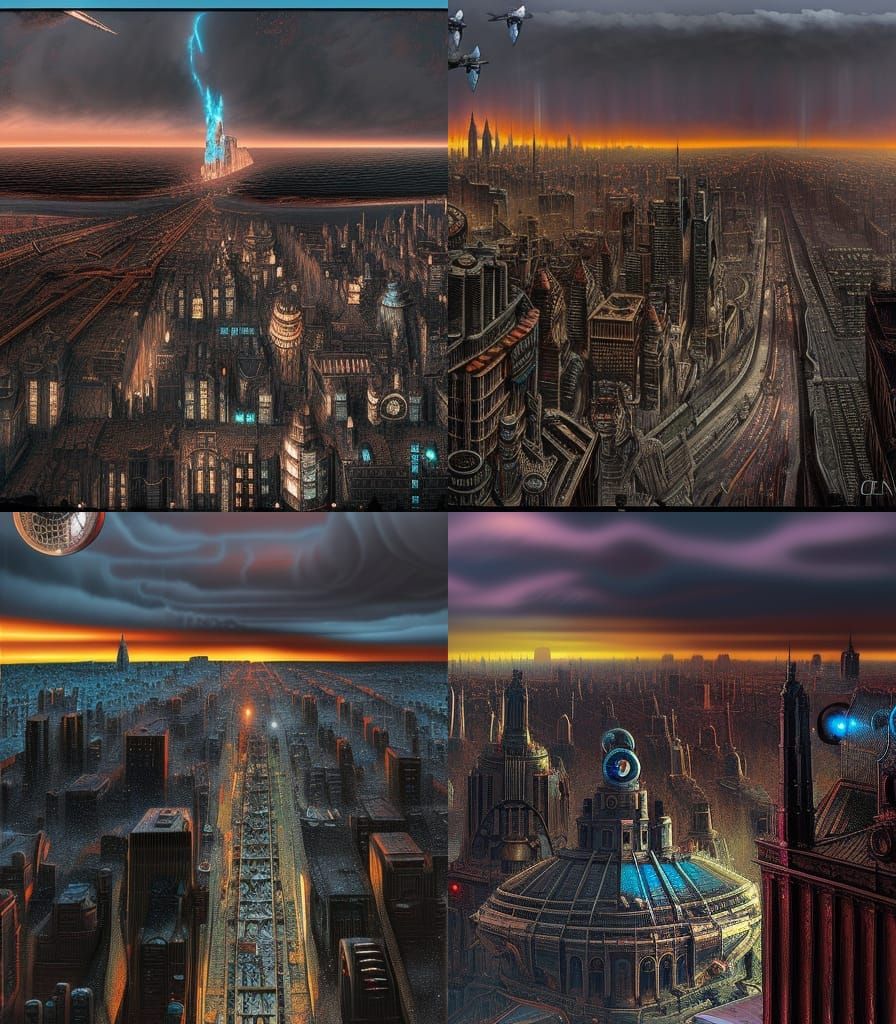 Dieselpunk NYC Night: Hyperdetailed Matte Painting