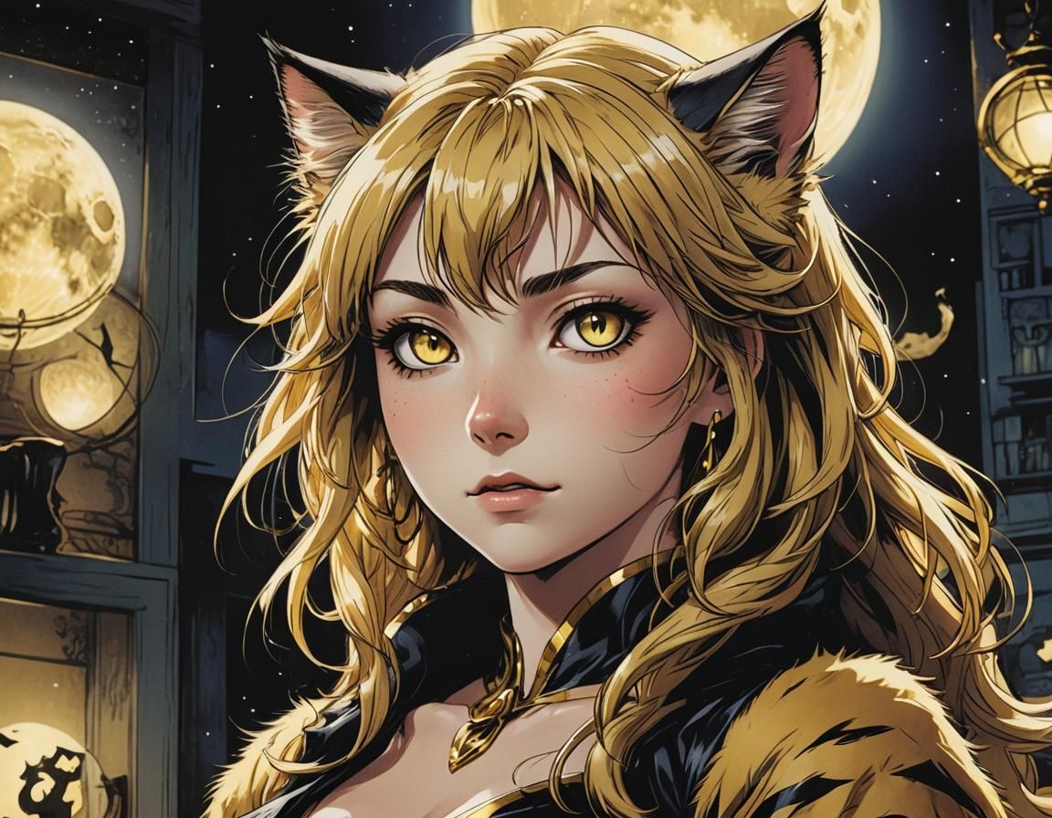 Feline Transformation in Manga Style Digital Art